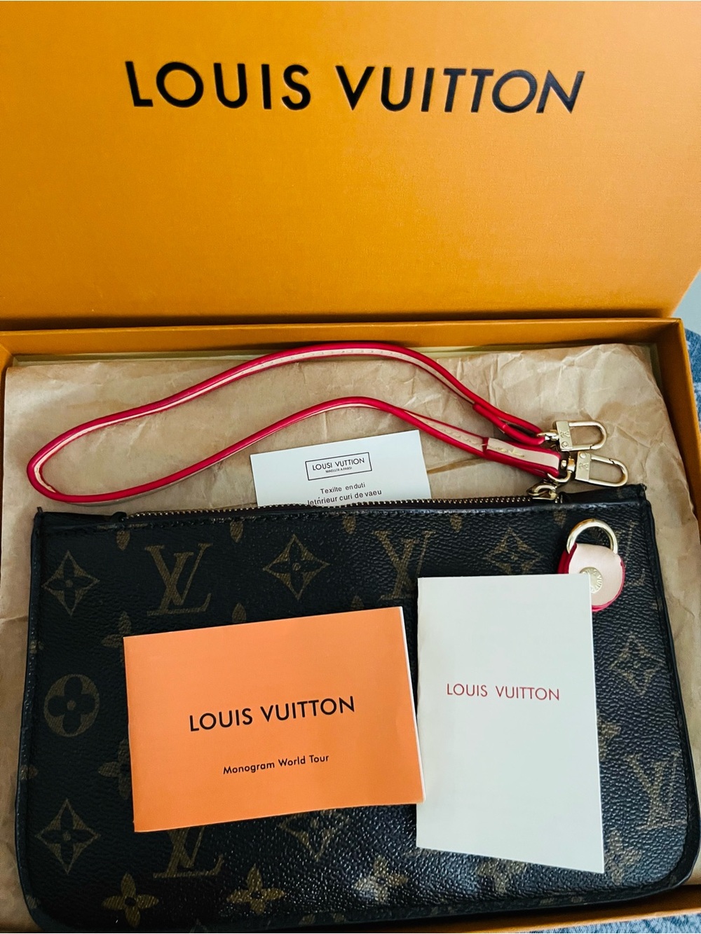 Inspired monogram Wristlet with Red Trim comes with new box